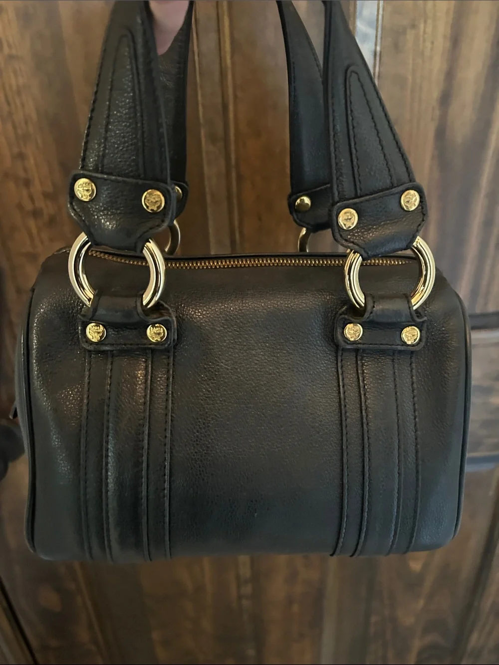 MCM Black Leather Mini Satchel with Gold Hardware - Picture 6 of 15